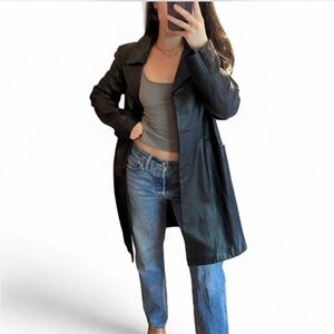Black leather jacket trench coat NWOT